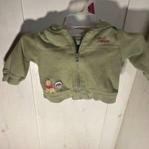 Vintage DISNEY Winnie the Pooh "Forest Friends" green baby zip-up hoodie.